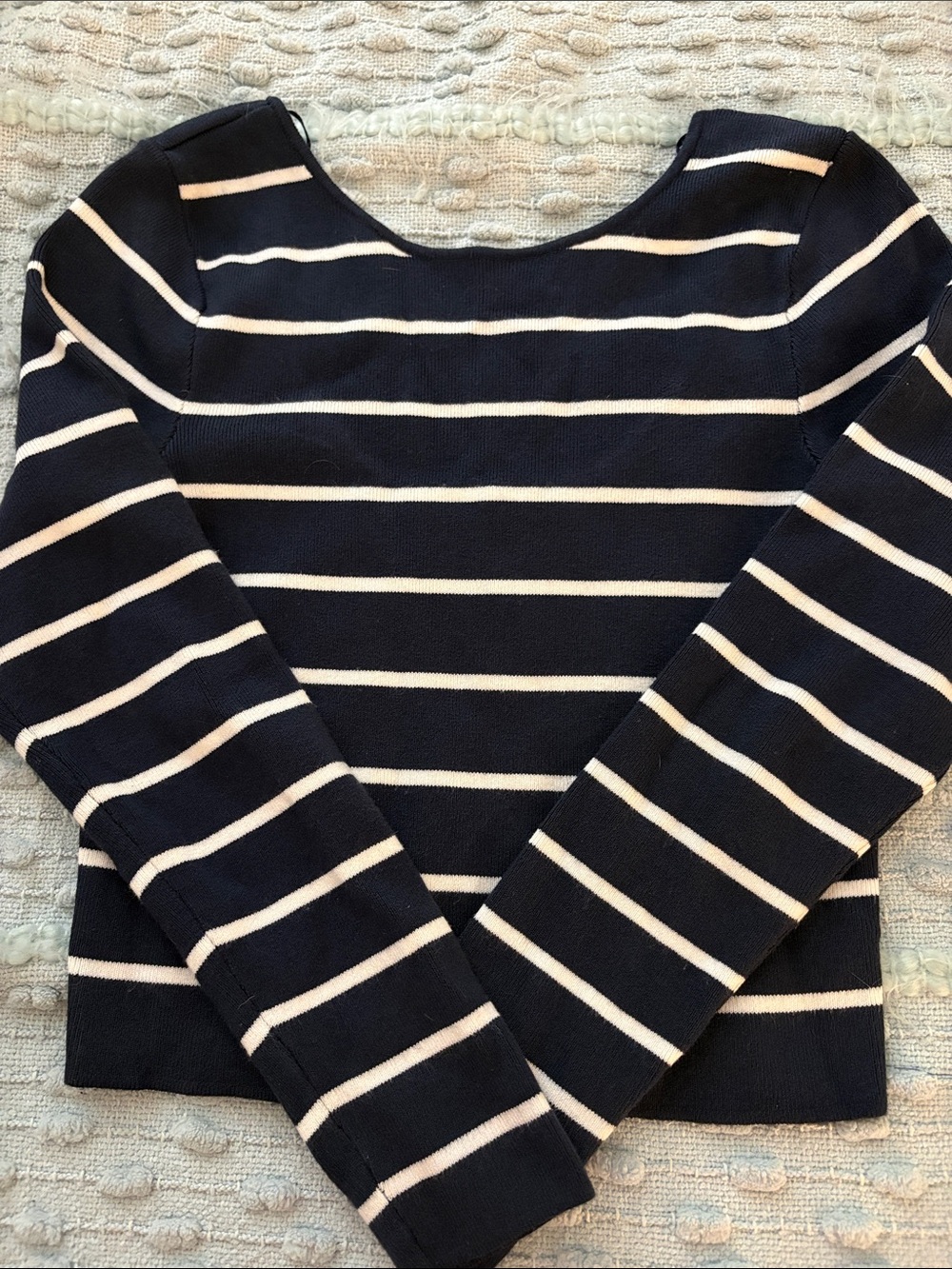 Zara Navy and White Striped Scoop Neck Sweater M NWOT. Stretch